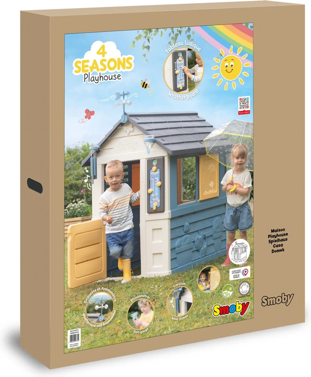 Smoby 4 Seasons Playhouse 7600810731 Speelhuis - Windmeter/Regenmeter - Wit/Blauw/Grijs/Geel