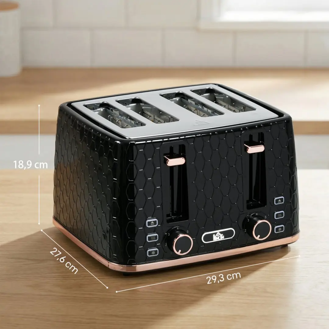 Homcom Broodrooster 4-sleuven 1860W - 7 Bruiningsniveaus - Zwart