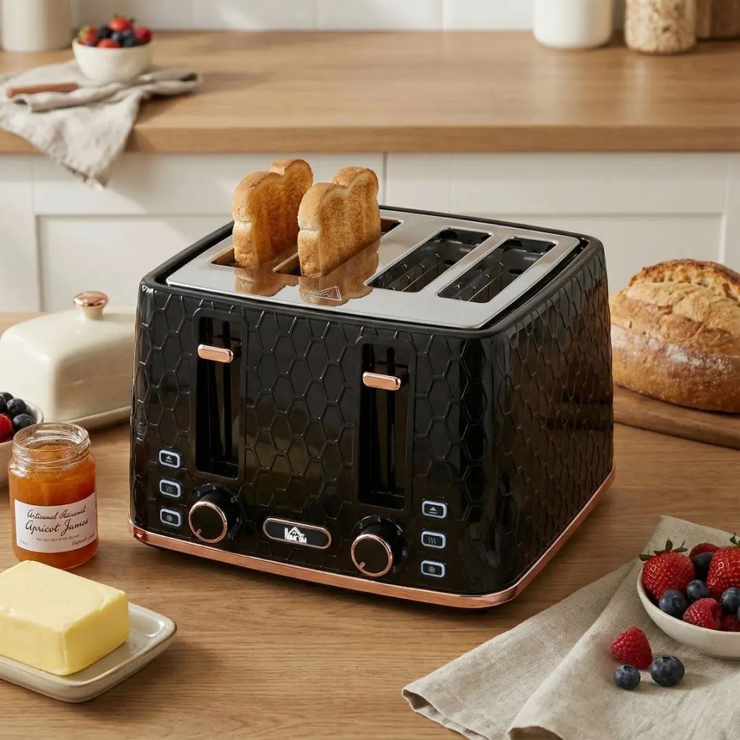 Homcom Broodrooster 4-sleuven 1860W - 7 Bruiningsniveaus - Zwart
