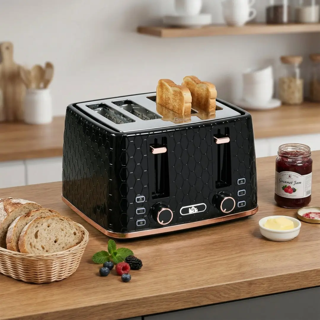 Homcom Broodrooster 4-sleuven 1860W - 7 Bruiningsniveaus - Zwart