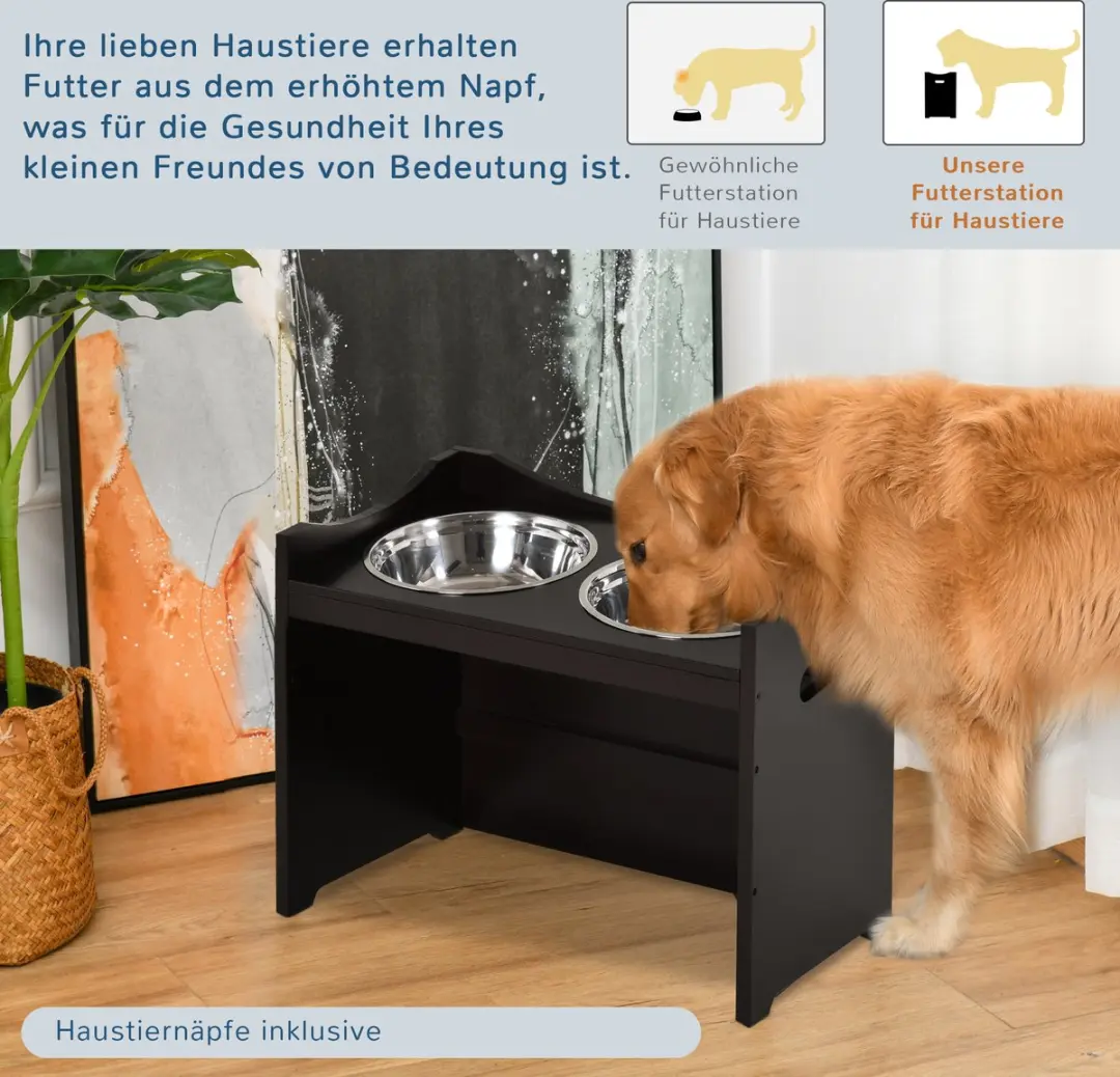 Pawhut In hoogte verstelbare voerbak - 24cm - Donkerbruin