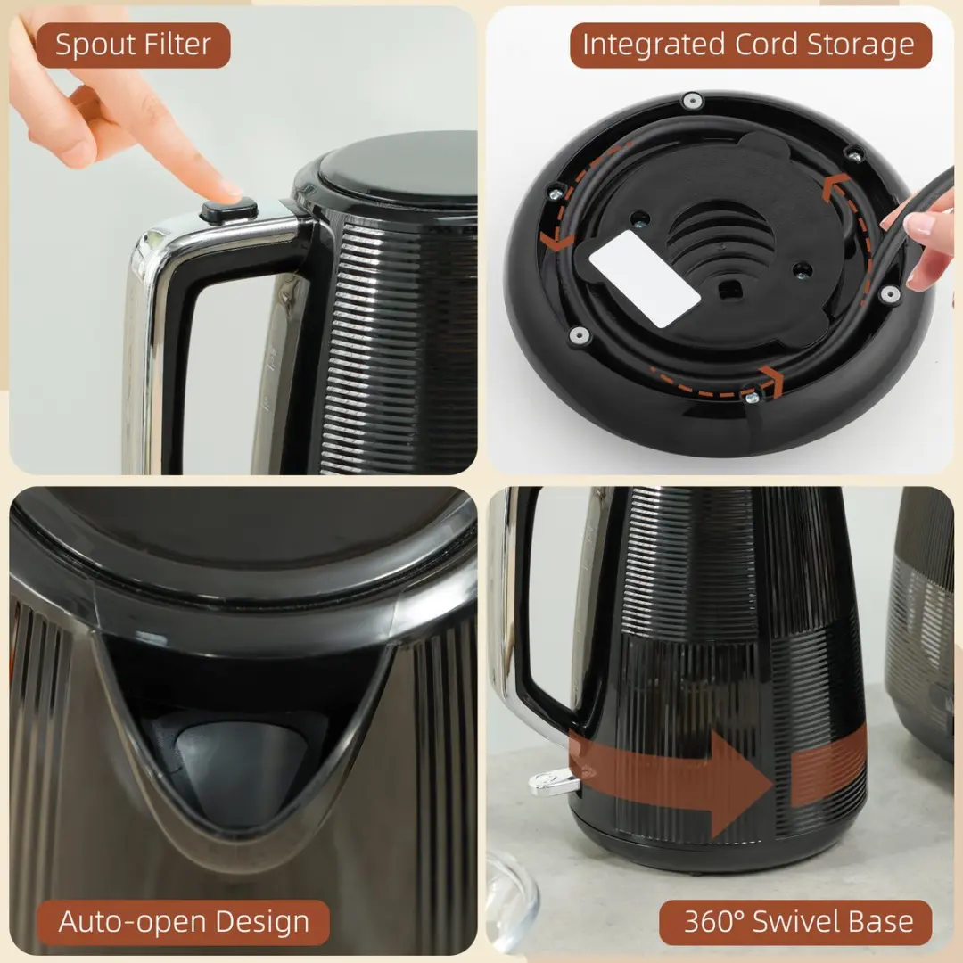 Homcom Waterkoker & Broodrooster Set 2200W - 7 Programma's - Zwart