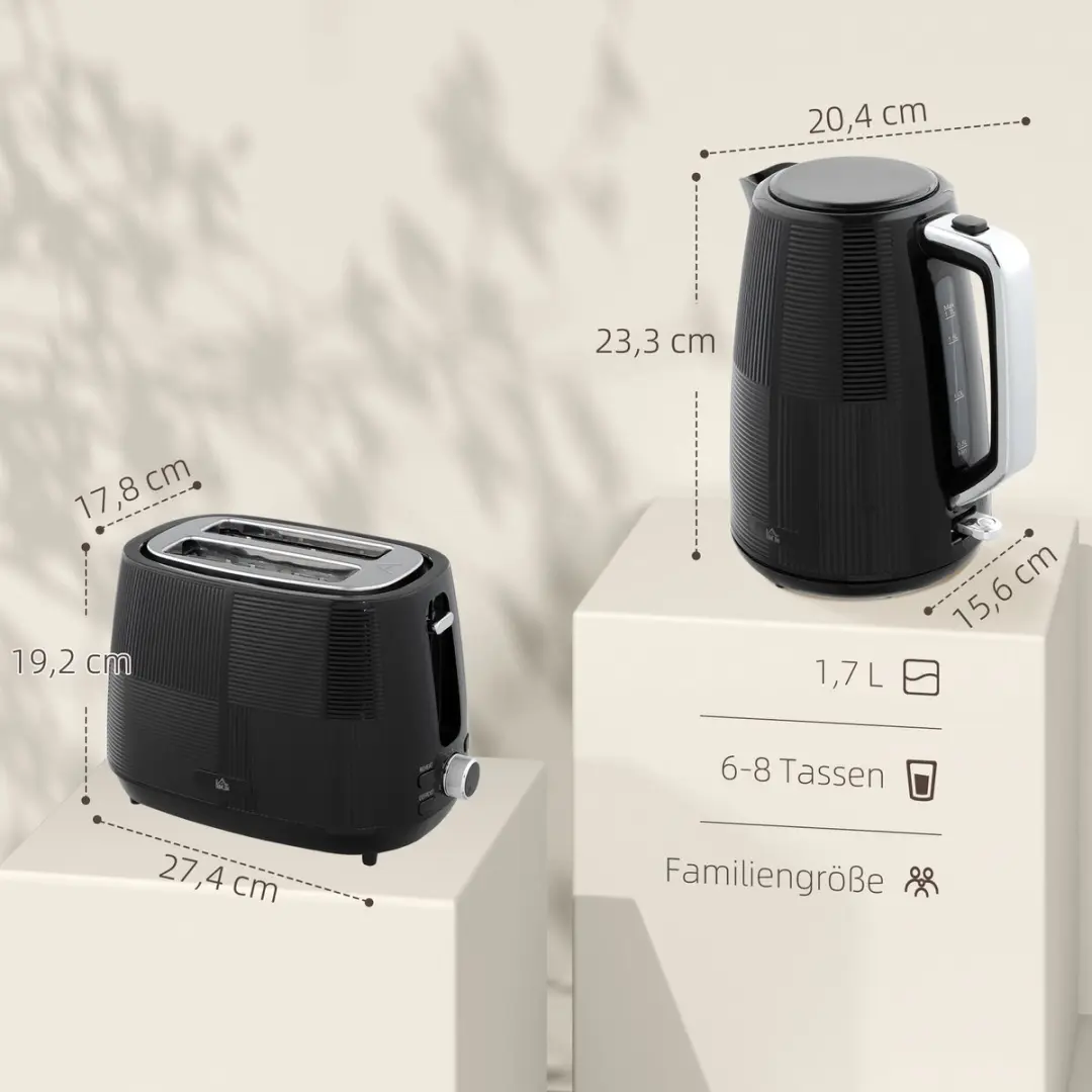 Homcom Waterkoker & Broodrooster Set 2200W - 7 Programma's - Zwart