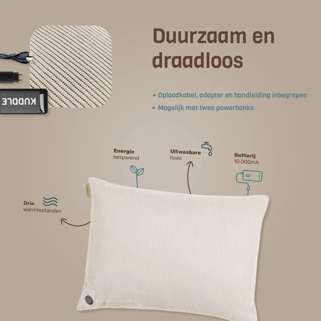 Kuddle Warmtekussen Oplaadbaar 45x60cm - Off white