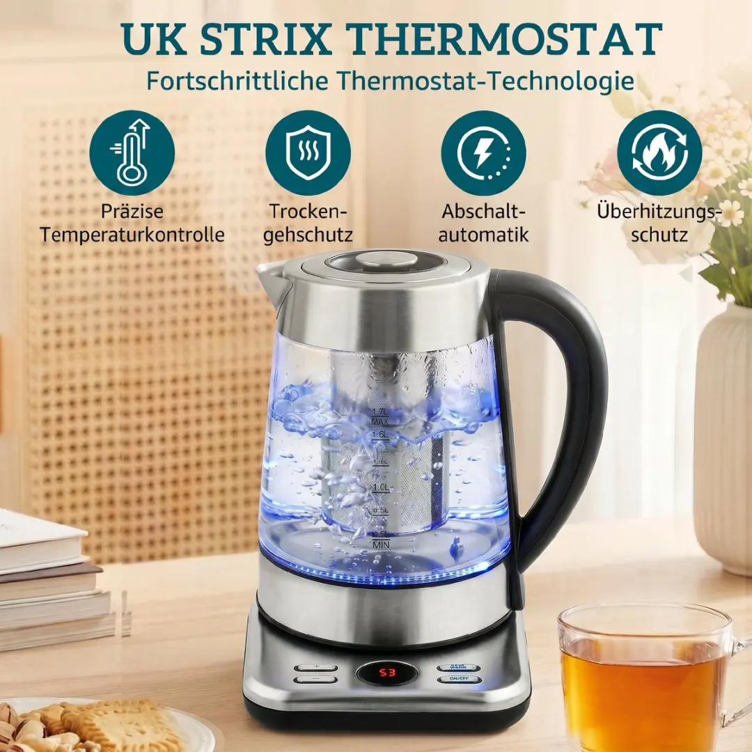 Homcom Elektrische Waterkoker 1700ml - 2200W - Zilver