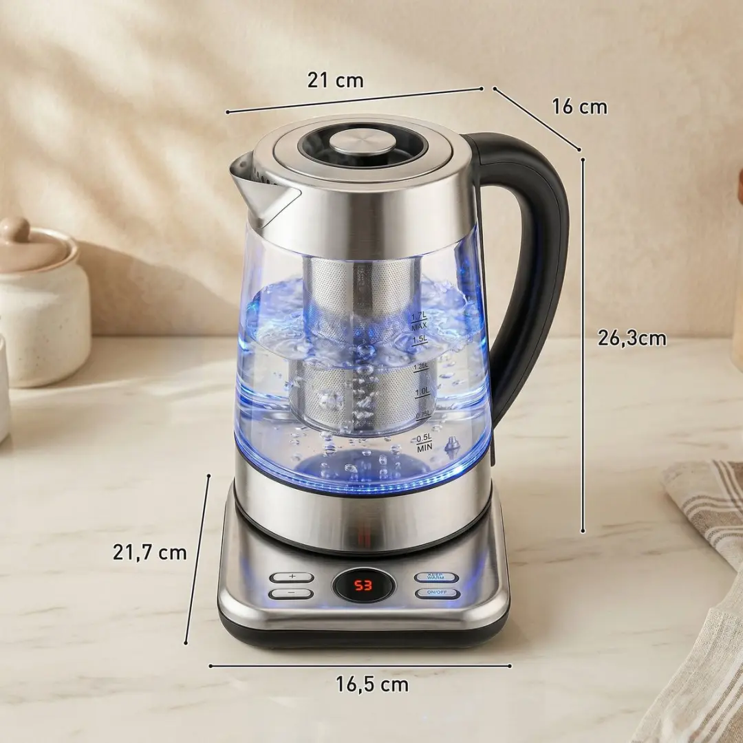 Homcom Elektrische Waterkoker 1700ml - 2200W - Zilver