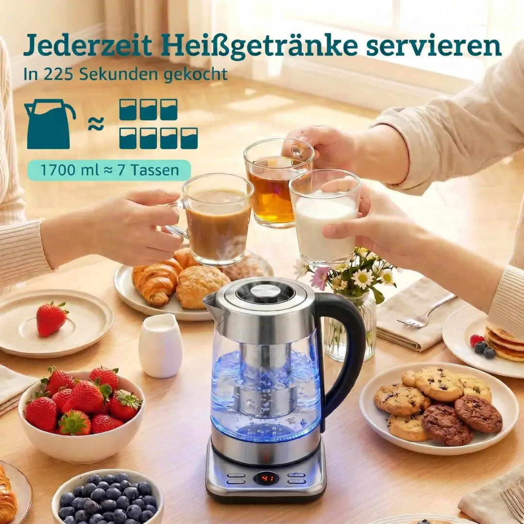 Homcom Elektrische Waterkoker 1700ml - 2200W - Zilver