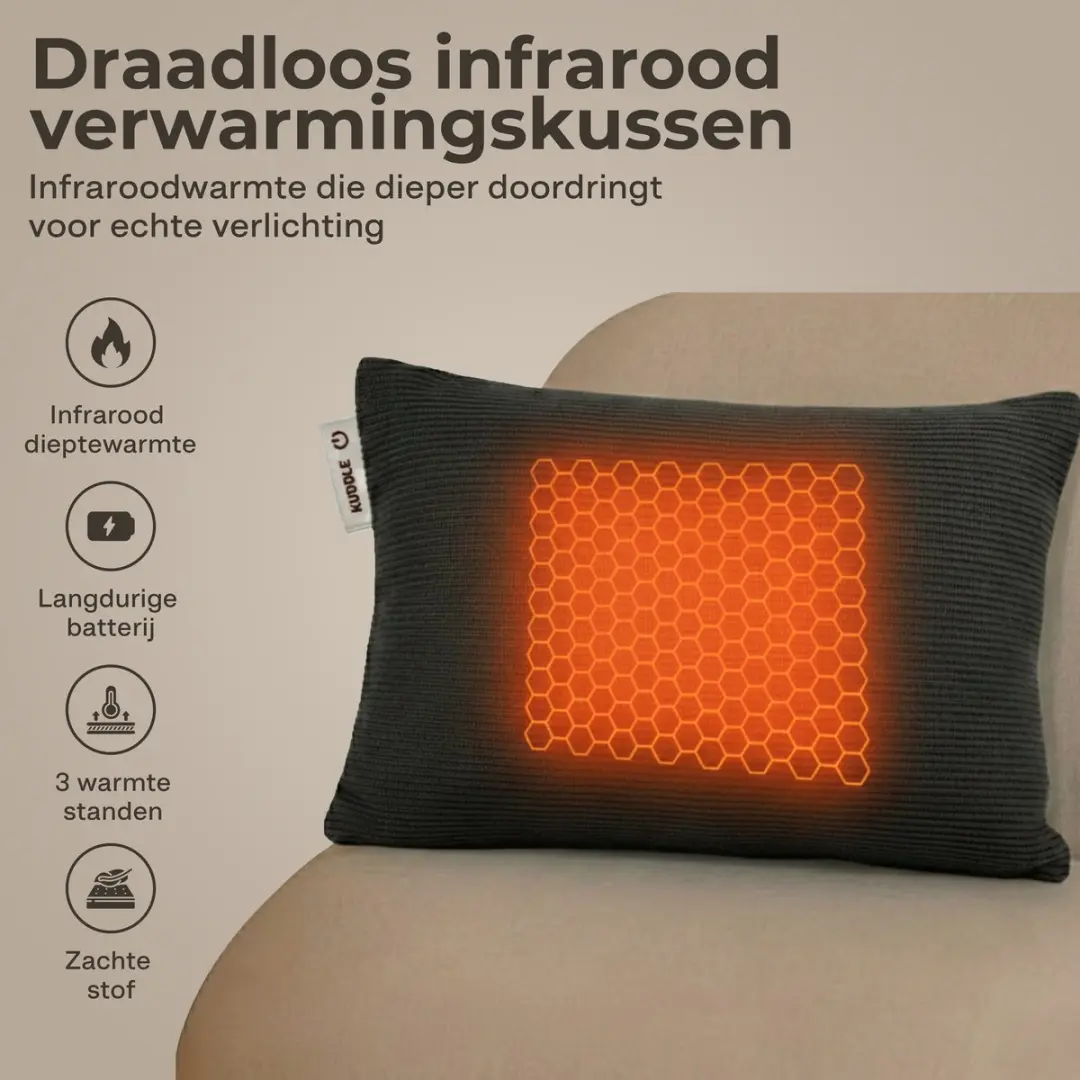 Kuddle Warmtekussen Oplaadbaar Cozy Grey 45x60cm - 3 standen - afbeelding 6 van 6