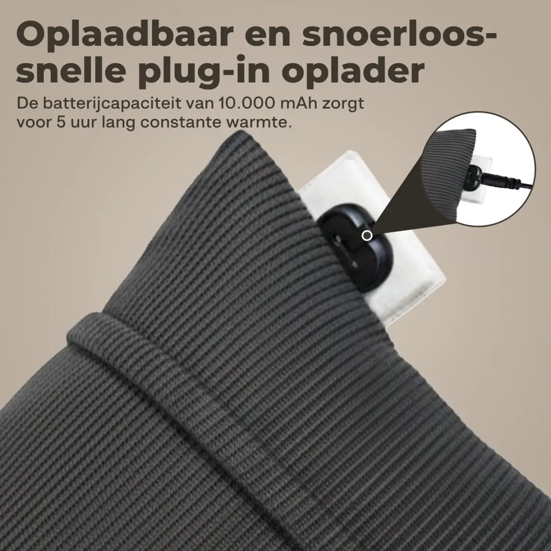Kuddle Warmtekussen Oplaadbaar Cozy Grey 45x60cm - 3 standen
