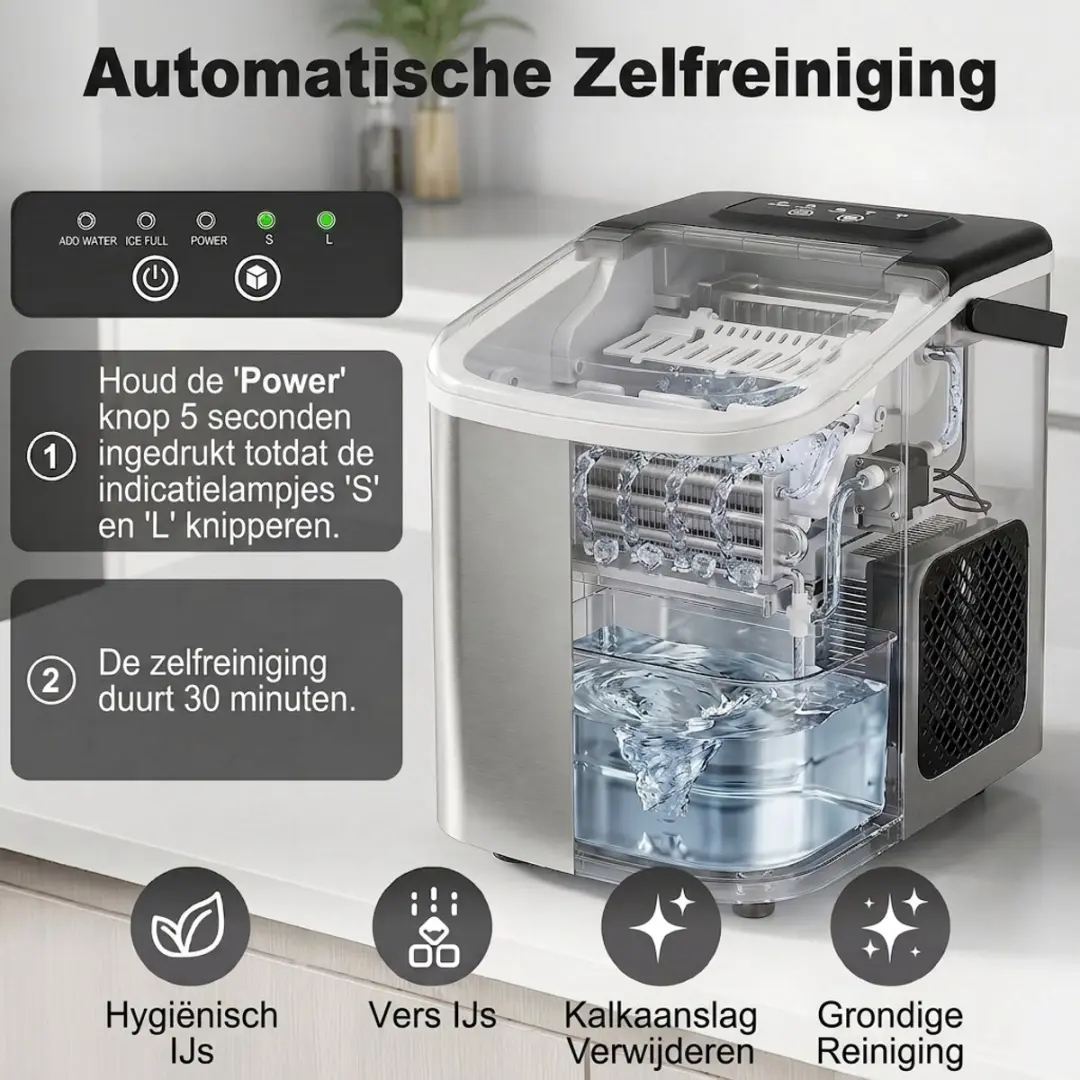 Homcom Zelfreinigende IJsblokjesmachine T1005-01-11065 - 12kg/24u - 9 Stuks