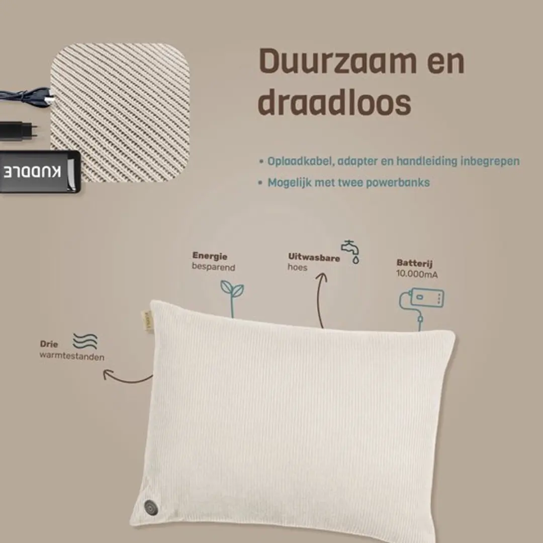 Kuddle Warmtekussen Oplaadbaar 45x60cm - Off white - 3 standen