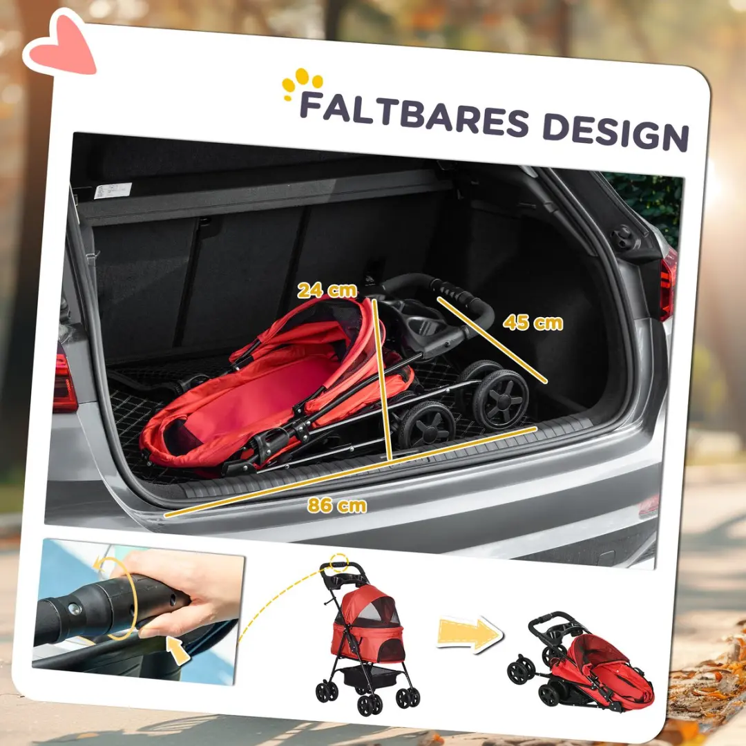 Pawhut Huisdierenbuggy - Rood - afbeelding 6 van 6