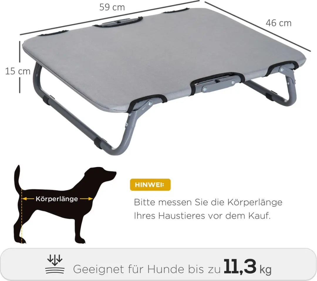 Pawhut Hondenbed 59x46x15cm - Grijs - afbeelding 6 van 6