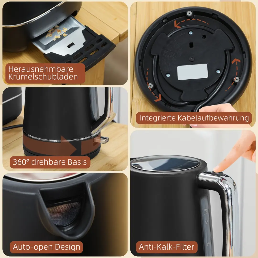 Homcom Wasserkooker & Toaster Set 780W - 1.7L - Schwarz