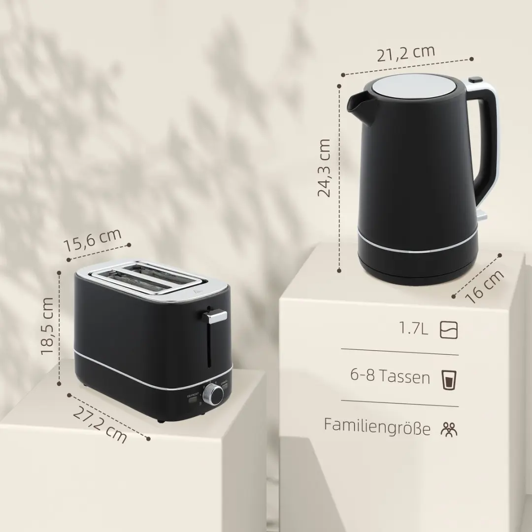Homcom Wasserkooker & Toaster Set 780W - 1.7L - Schwarz