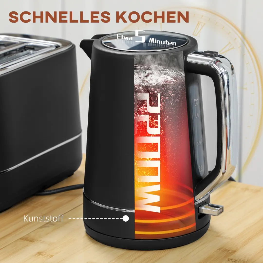 Homcom Wasserkooker & Toaster Set 780W - 1.7L - Schwarz