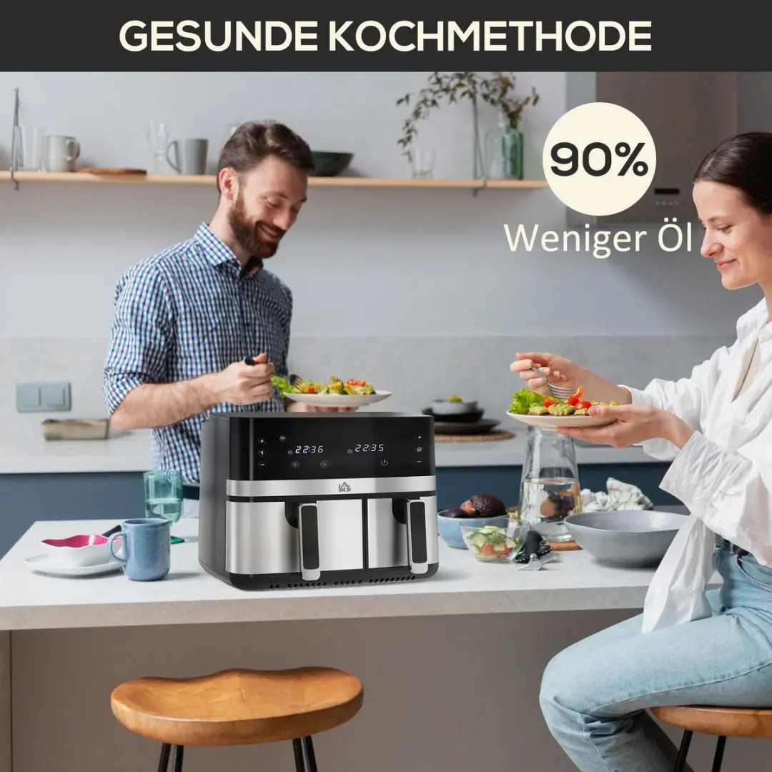 Homcom Heißluftfritteuse 2700W - 8 Programma's - 41,8L - Zwart