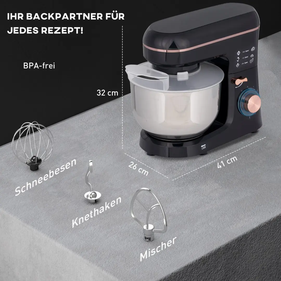 Homcom Keukenmachine 1400W - 41L - Inclusief accessoires - Zwart