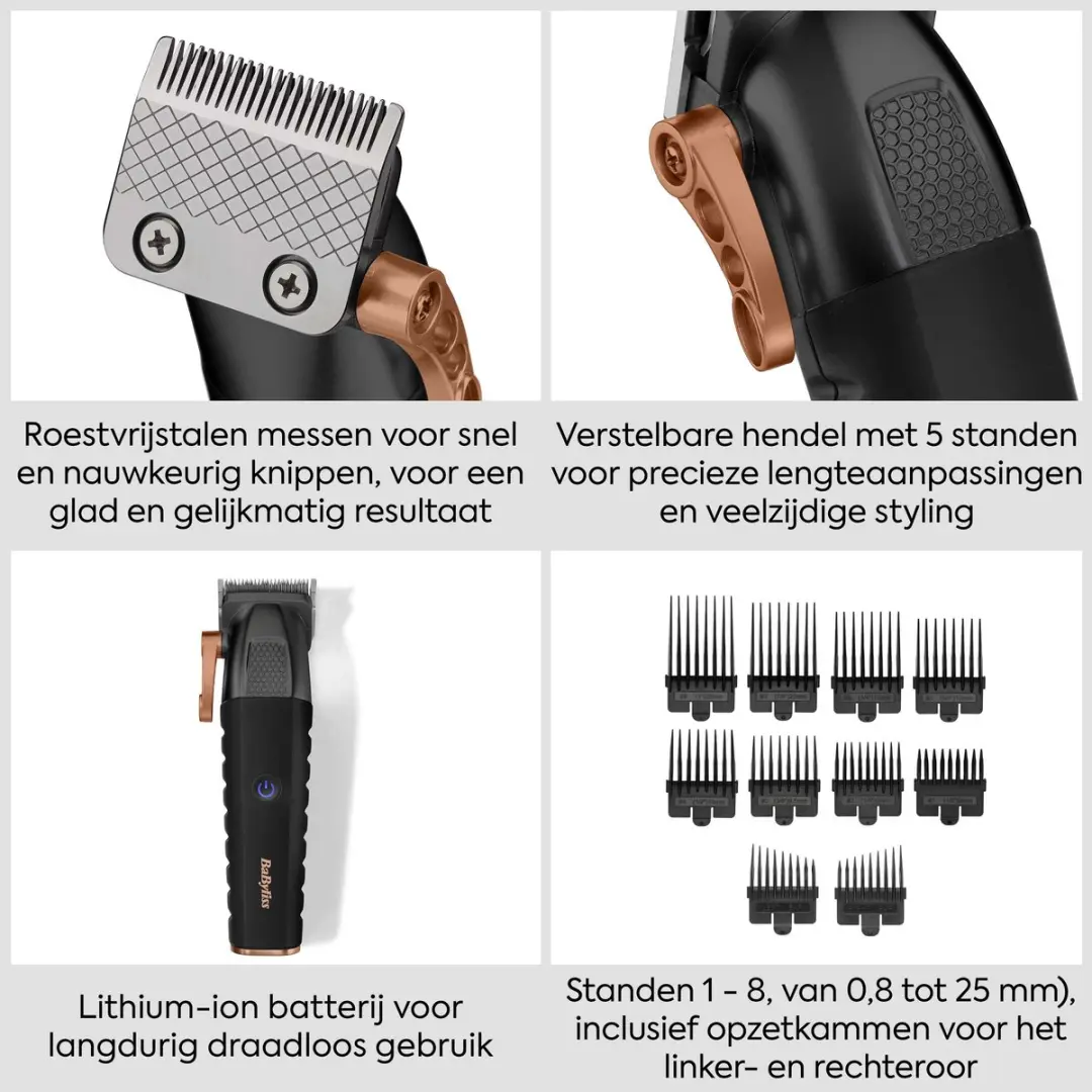 BaByliss Black Lithium Tondeuse E814E - 10 Opzetkammen - 3 Uur