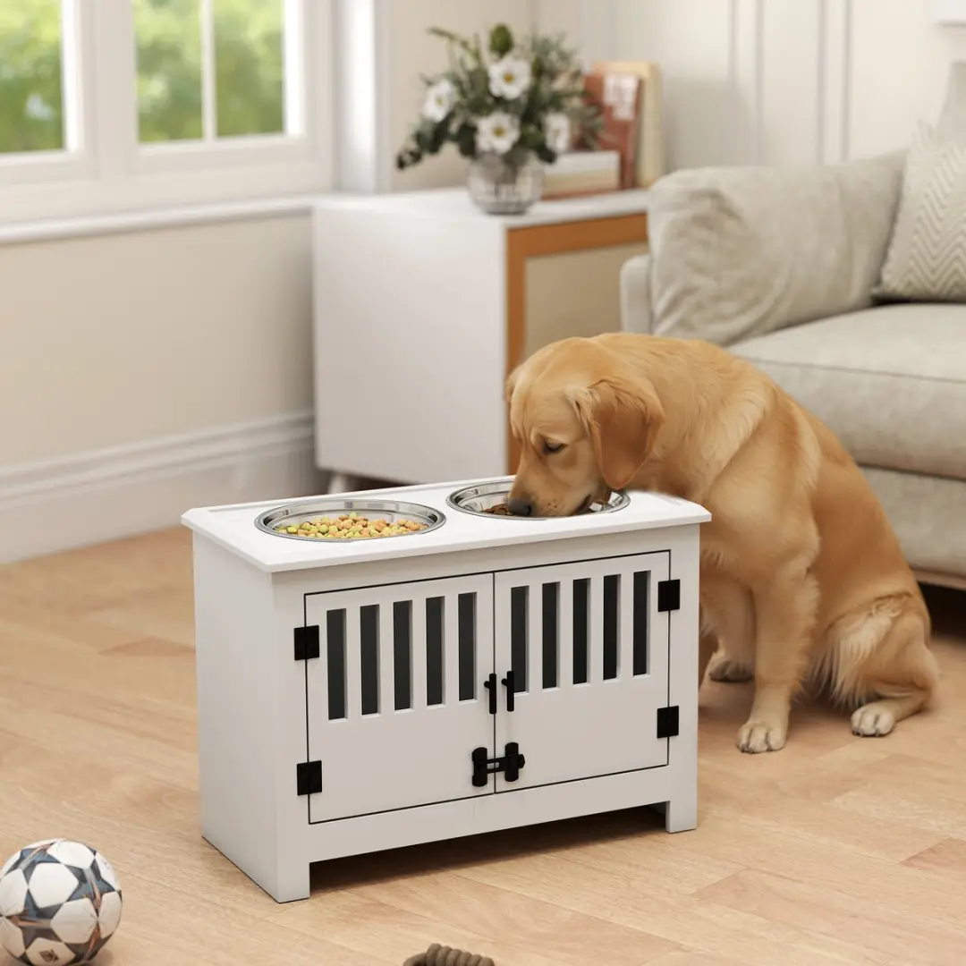Pawhut Hondenvoerbak Verhoogd 24cm - 2L Edelstalen Bak - Wit