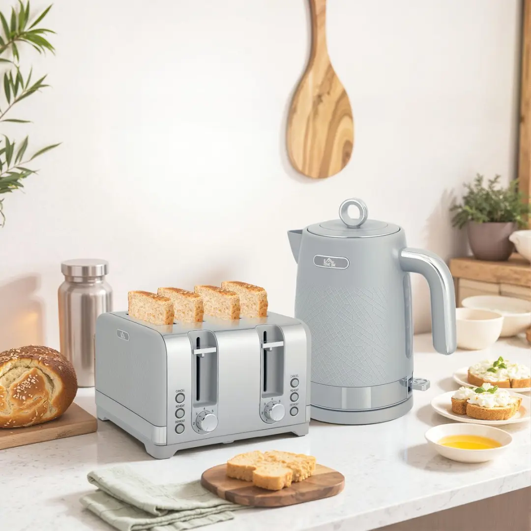 Homcom Waterkoker & Broodrooster Set 2200W - 7 Programma's - 1700ml - Grijs