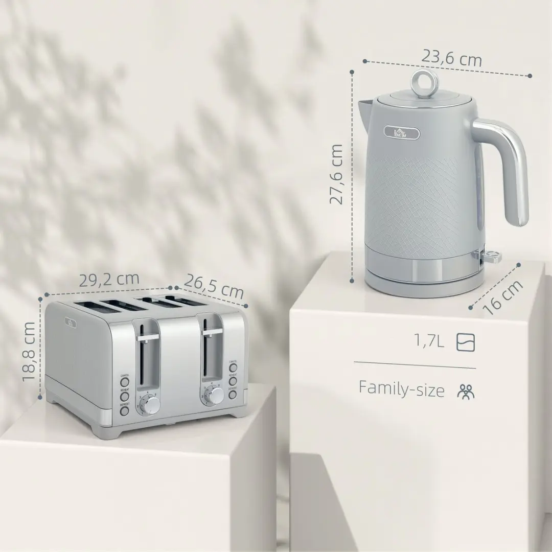 Homcom Waterkoker & Broodrooster Set 2200W - 7 Programma's - 1700ml - Grijs - afbeelding 6 van 6