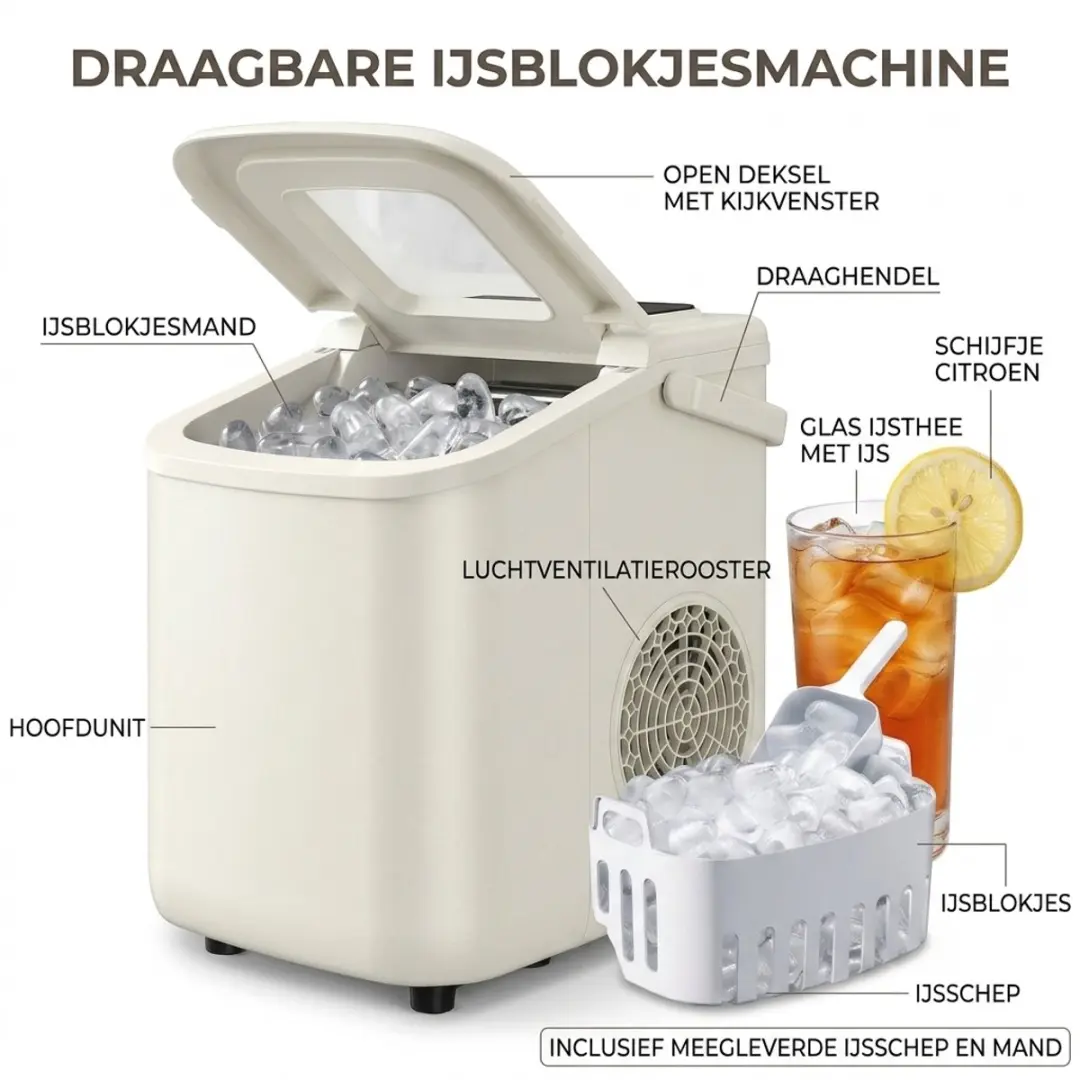 Homcom IJsblokjesmachine T1008-01-11318 - 12kg/24u - Gebroken wit