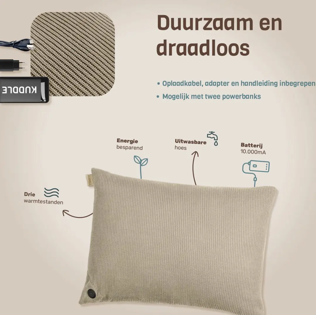 Kuddle Warmtekussen Oplaadbaar 45x60cm - Sand Beige