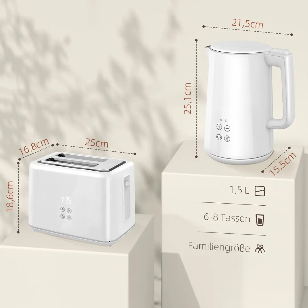 Homcom Wasserkocher-Toaster Set - 1,5L 1850W - Wit