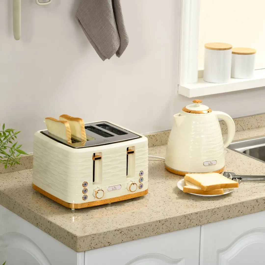 Homcom Waterkoker & Broodrooster Set 2200W - 7 Programma's - Beige