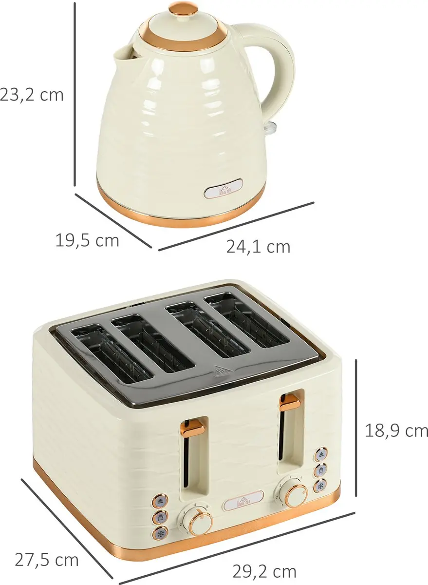 Homcom Waterkoker & Broodrooster Set 2200W - 7 Programma's - Beige - afbeelding 6 van 6