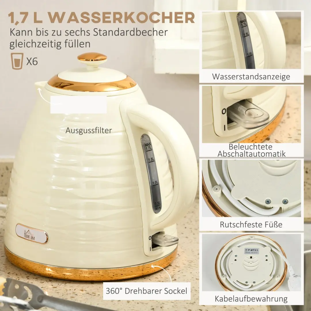 Homcom Waterkoker & Broodrooster Set 2200W - 7 Programma's - Beige