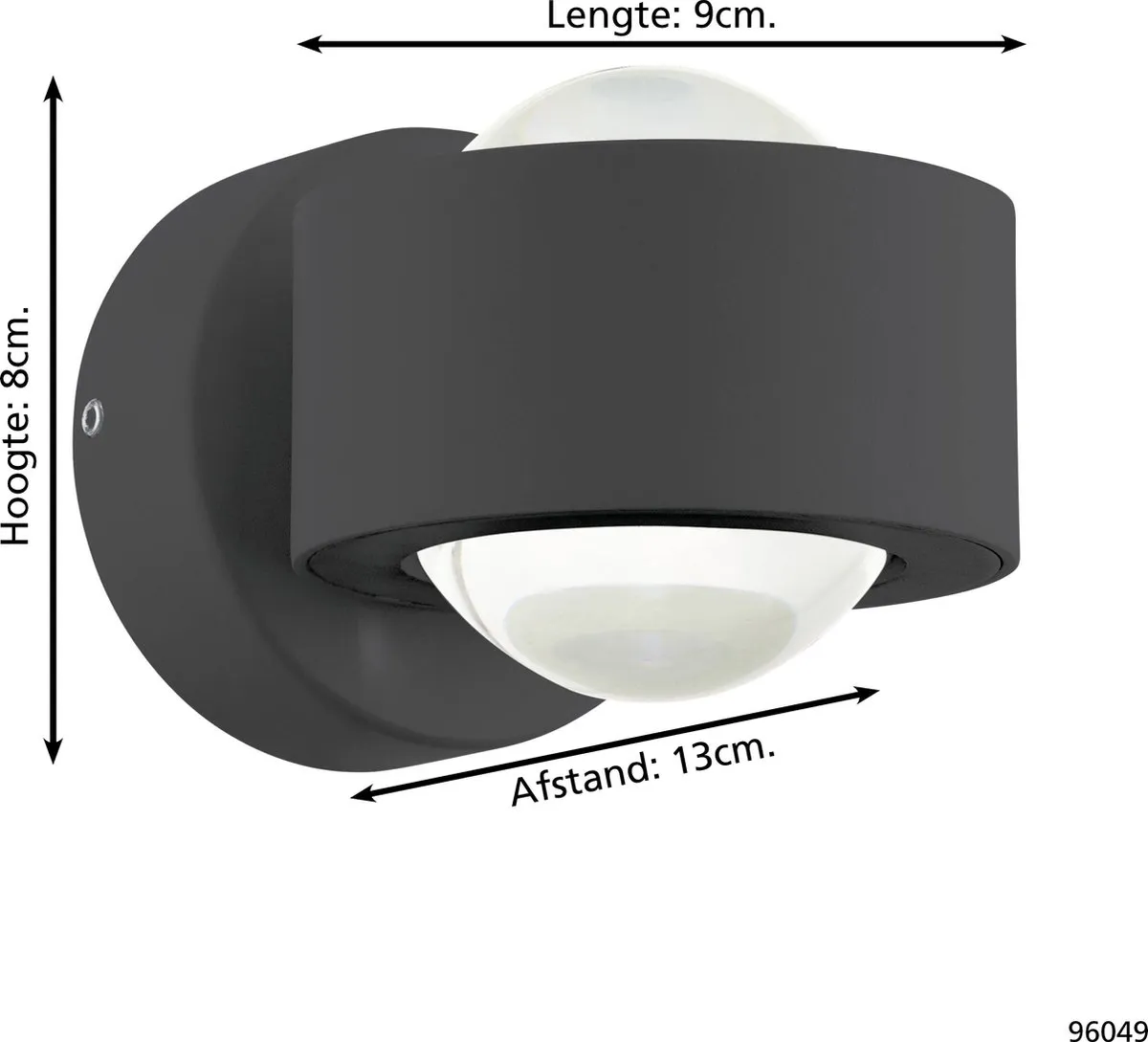 Eglo Ono 2 Wandlamp - 2 Lichts - Antraciet - afbeelding 6 van 6