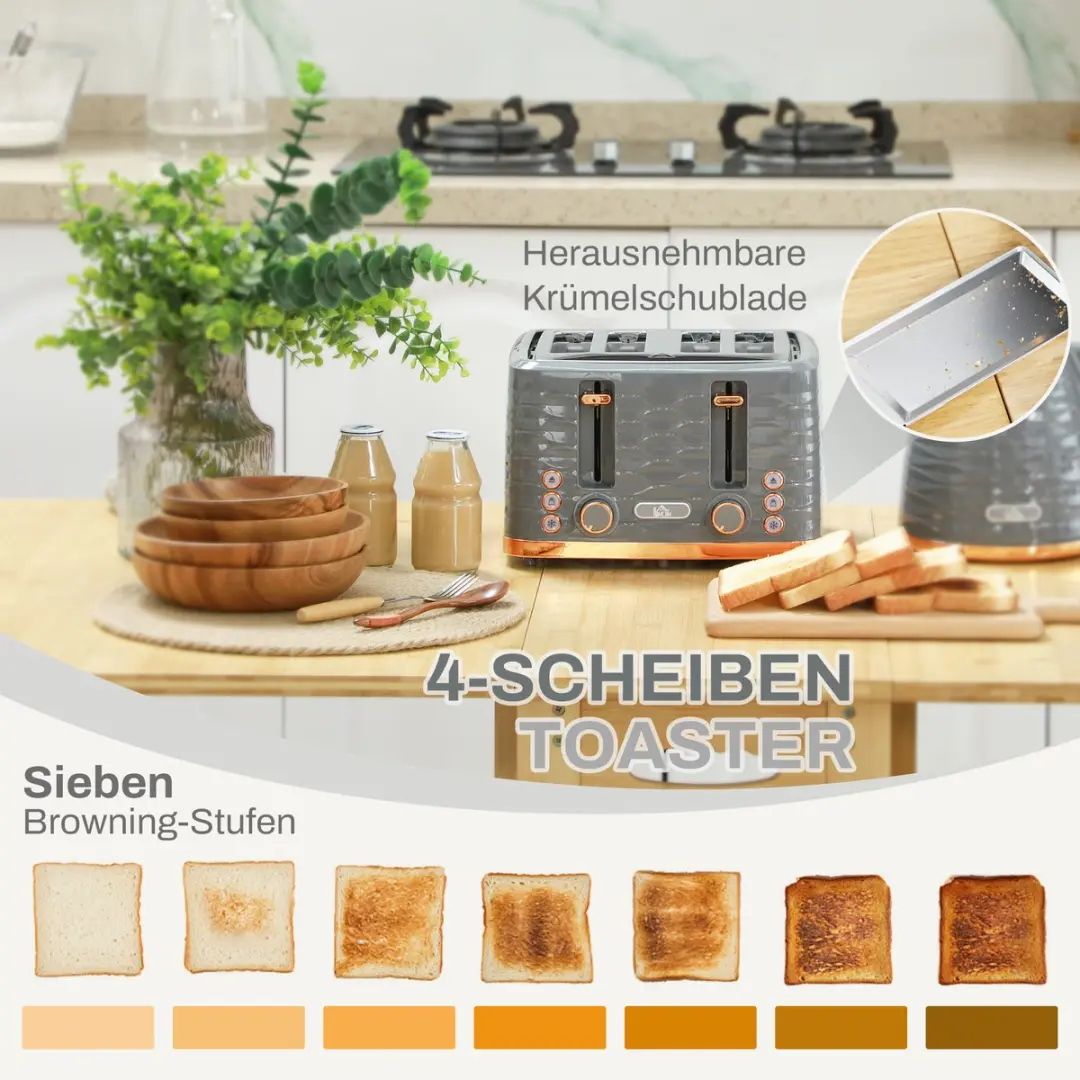Homcom Toaster & Waterkoker Set 1850W - 24L - Grijs