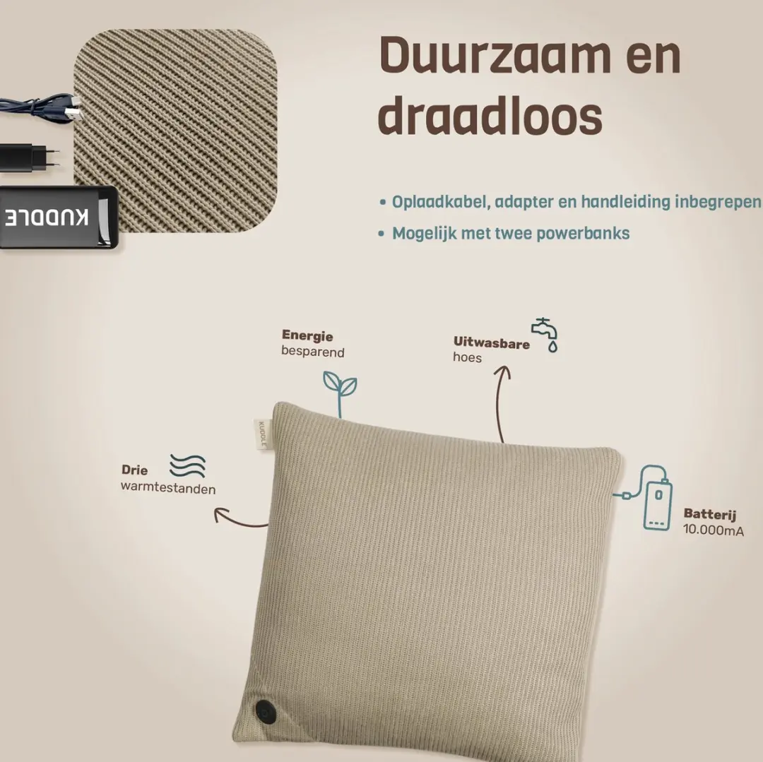 Kuddle Warmtekussen Oplaadbaar 45x45cm - Sand Beige