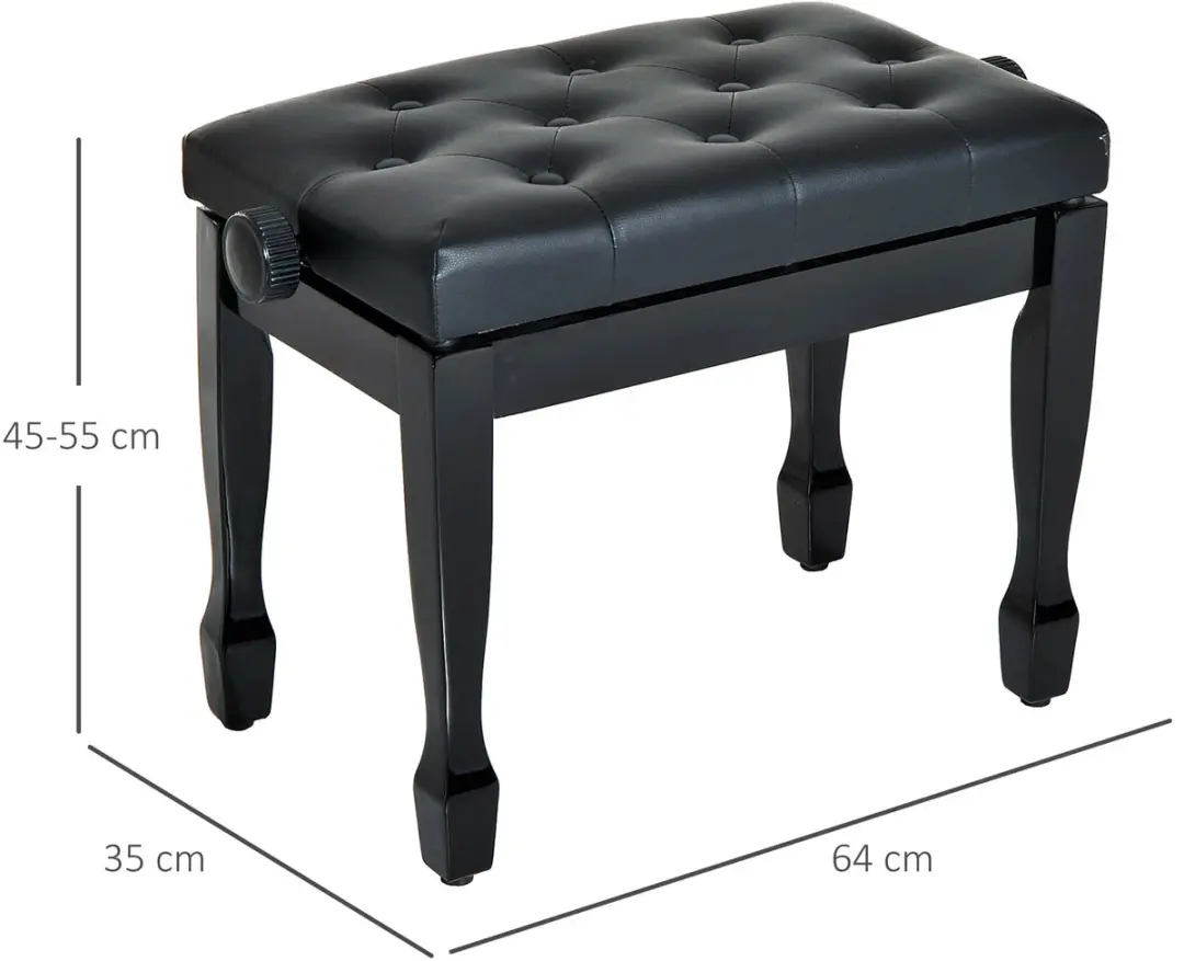 Homcom Klavierhocker Massiefhout Kunstleder - 64x35x55cm Zwart - afbeelding 6 van 6