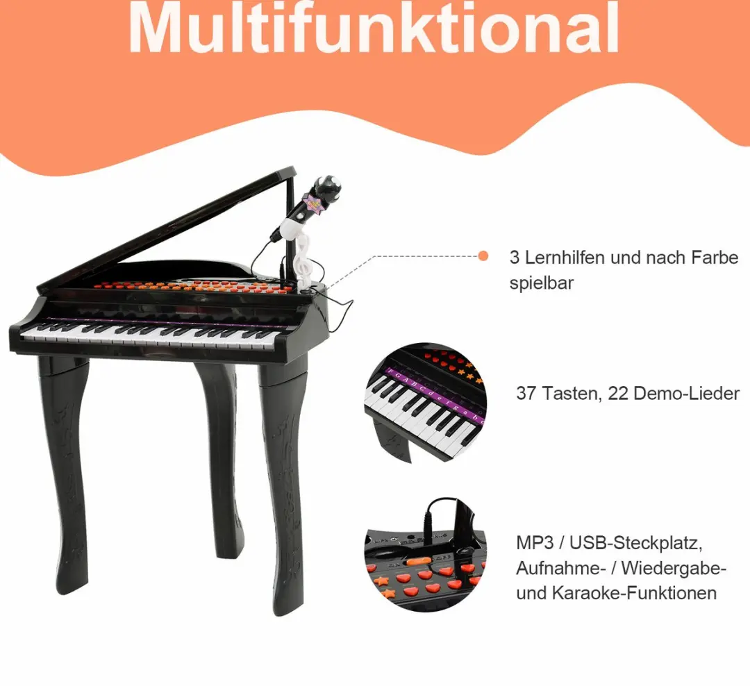 Homcom Kinderpiano 25 Toetsen - Zwart