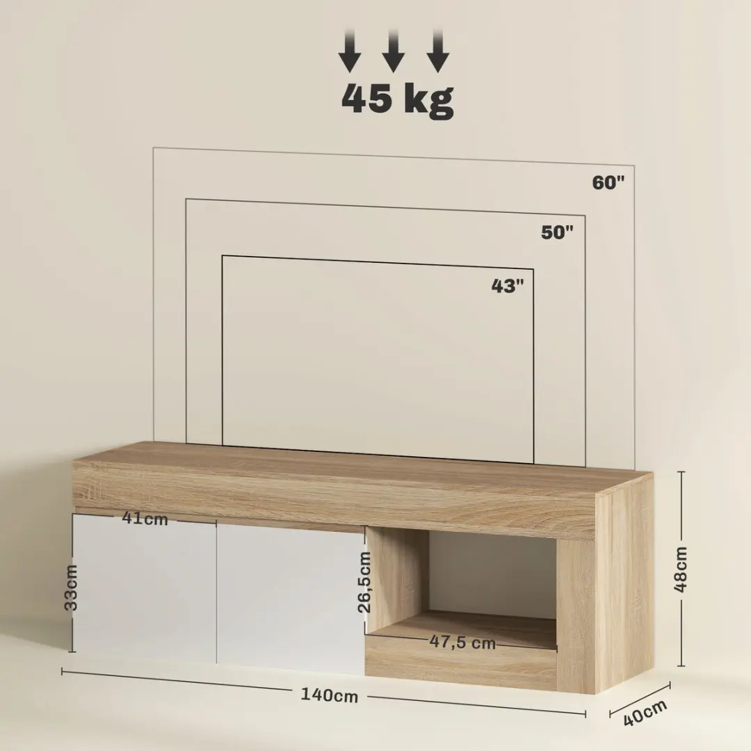 Homcom TV-meubel 140x40x48cm - Natuurlijk houtnerf - 60 inch