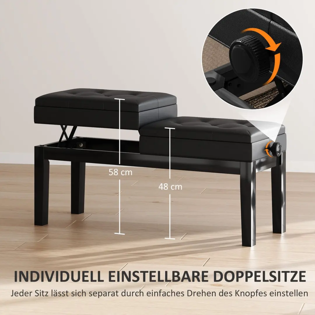 Homcom Klavierbank Gummihout Kunstleder - 105x37x48-58cm Zwart - afbeelding 6 van 6