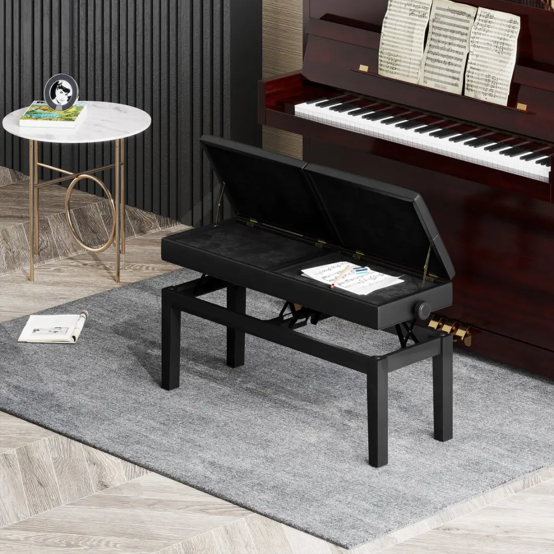 Homcom Klavierbank Gummihout Kunstleder - 105x37x48-58cm Zwart