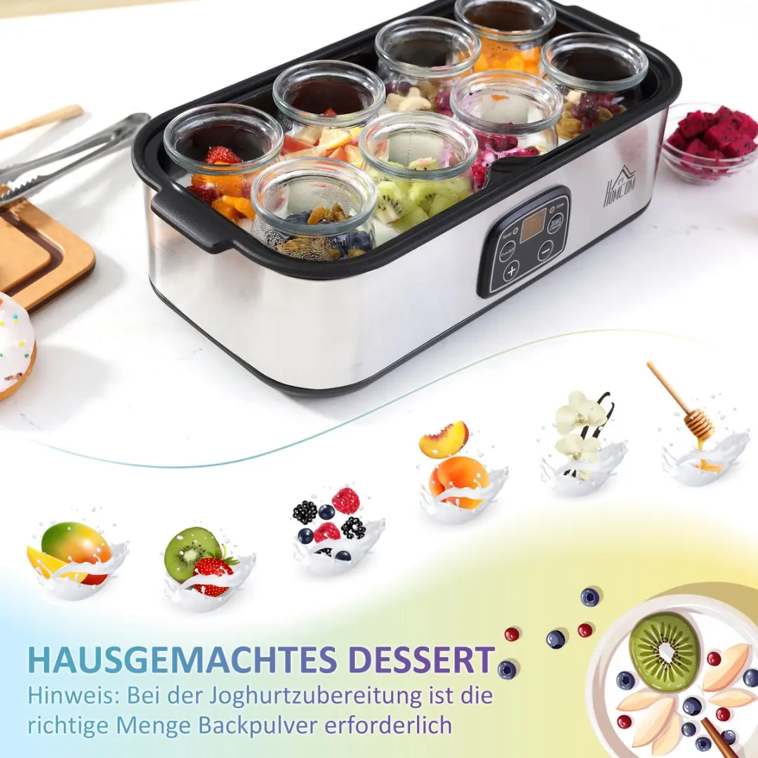 Homcom Yoghurtmaker 800-089V90 - 8 Glazen - 25W - Zilver