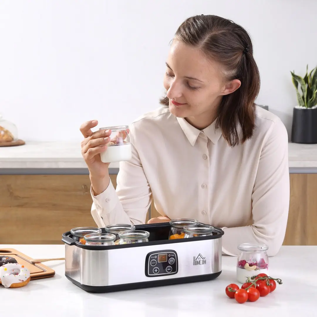 Homcom Yoghurtmaker 800-089V90 - 8 Glazen - 25W - Zilver