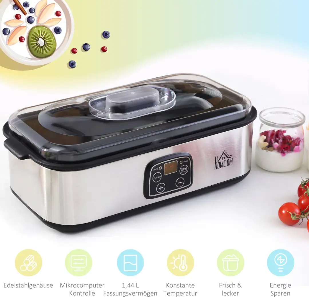 Homcom Yoghurtmaker 800-089V90 - 8 Glazen - 25W - Zilver