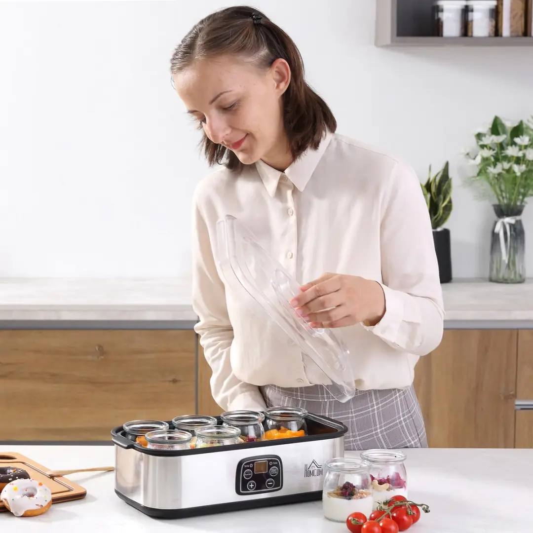 Homcom Yoghurtmaker 800-089V90 - 8 Glazen - 25W - Zilver