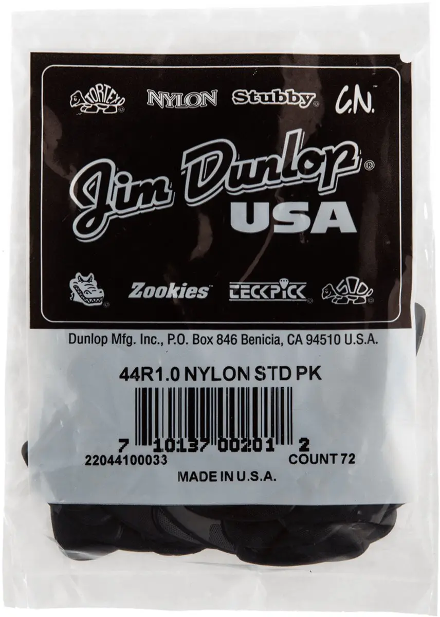 Dunlop 44-R-100 Nylon Plectra - 72 Stuks - Zwart