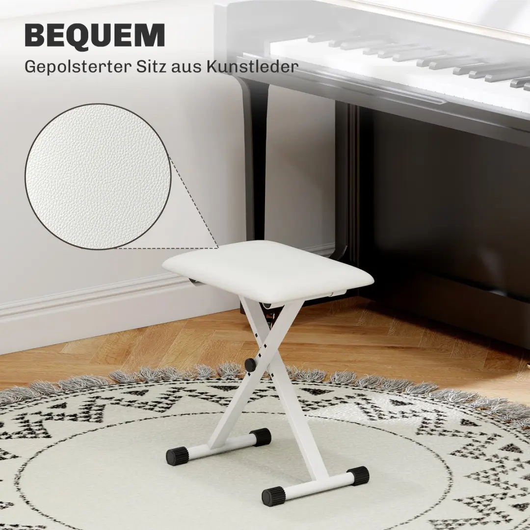 Homcom Pianobank Wit - 39x29cm Metaal Kunstleer