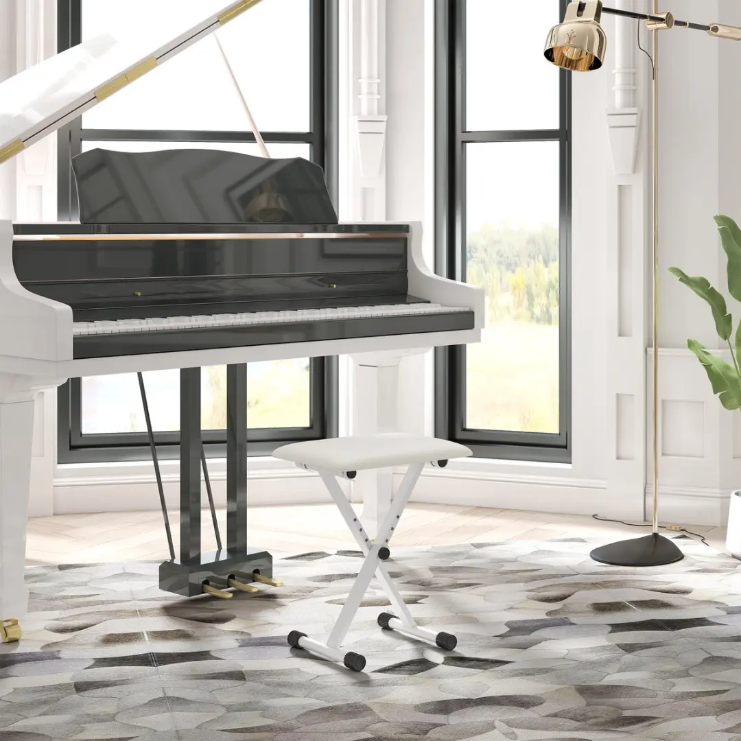 Homcom Pianobank Wit - 39x29cm Metaal Kunstleer