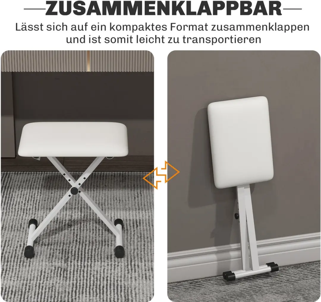 Homcom Pianobank Wit - 39x29cm Metaal Kunstleer