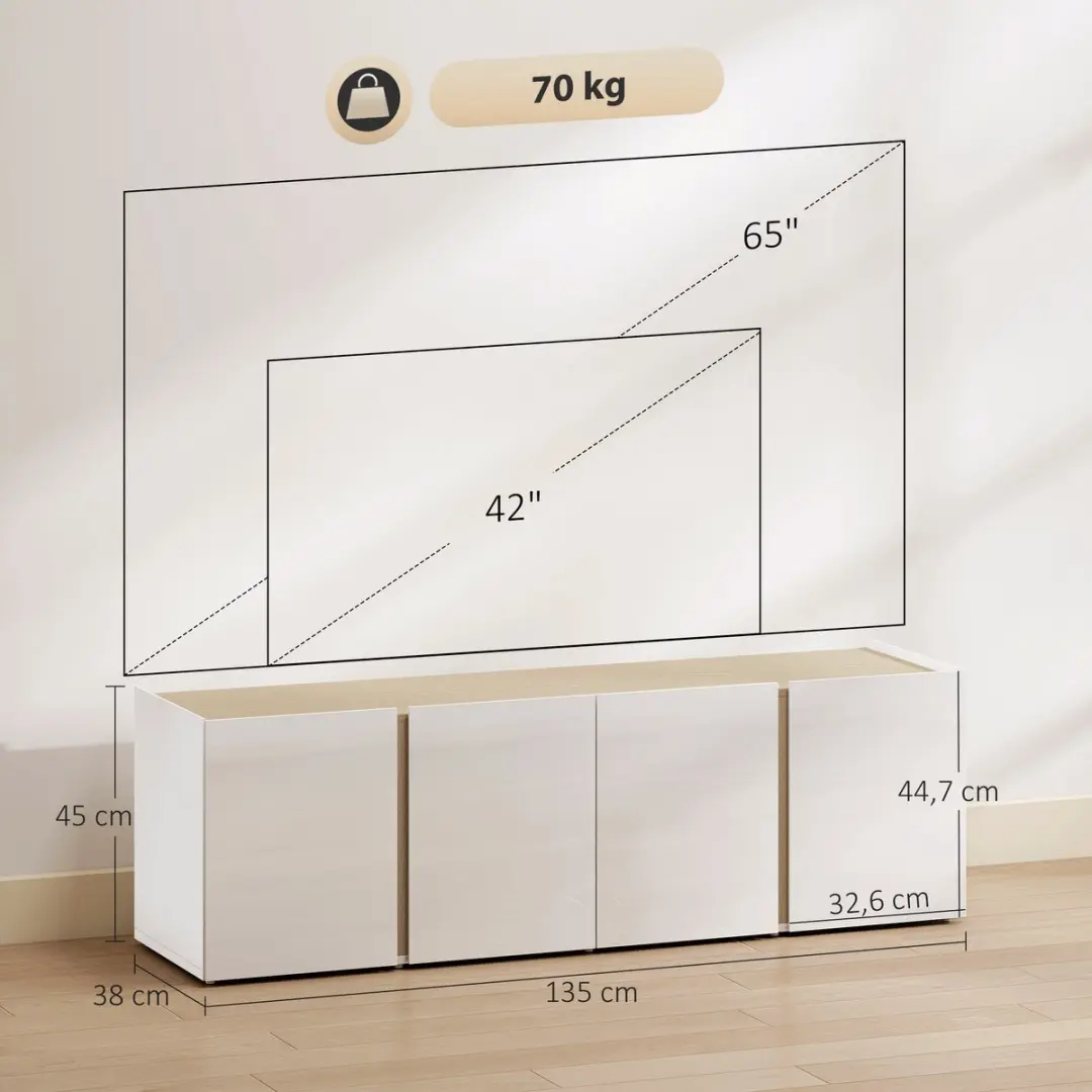 Homcom TV-meubel 135x38x45cm Wit - 65"