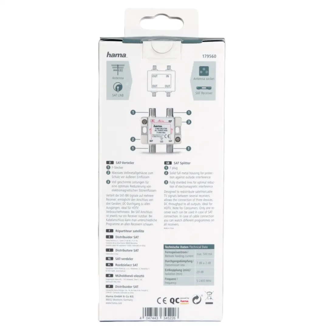 Hama 3-voudige SAT-verdeler DC - 4K/HD - BK